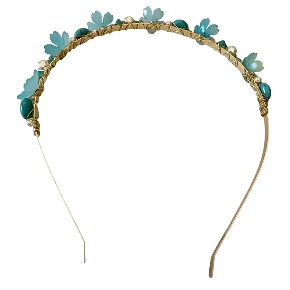 Fairy Headband with Lucite Flowers, Turquoise, Czech Glass and Glass Pearls - Picture 9 of 9